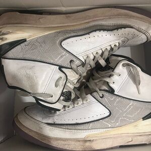 VERY USED Jordan 2black and white messed up sneakers and Jordan 5 metallic white
